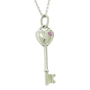 TIFFANY Co Silver Pink Sapphire Heart Key Necklace